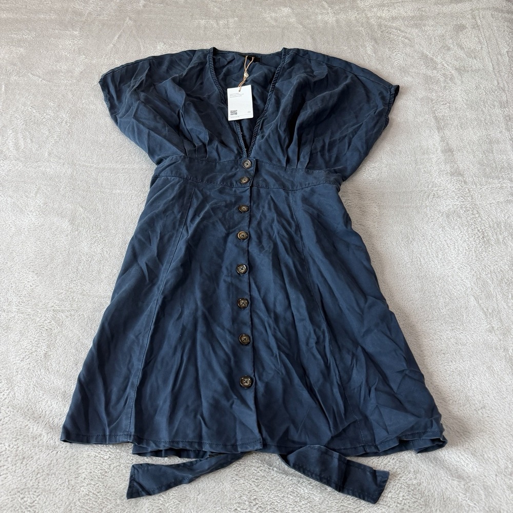 NWT Quince Women's Small Vintage Wash Tencel Button Front Dress Denim Blue Boho